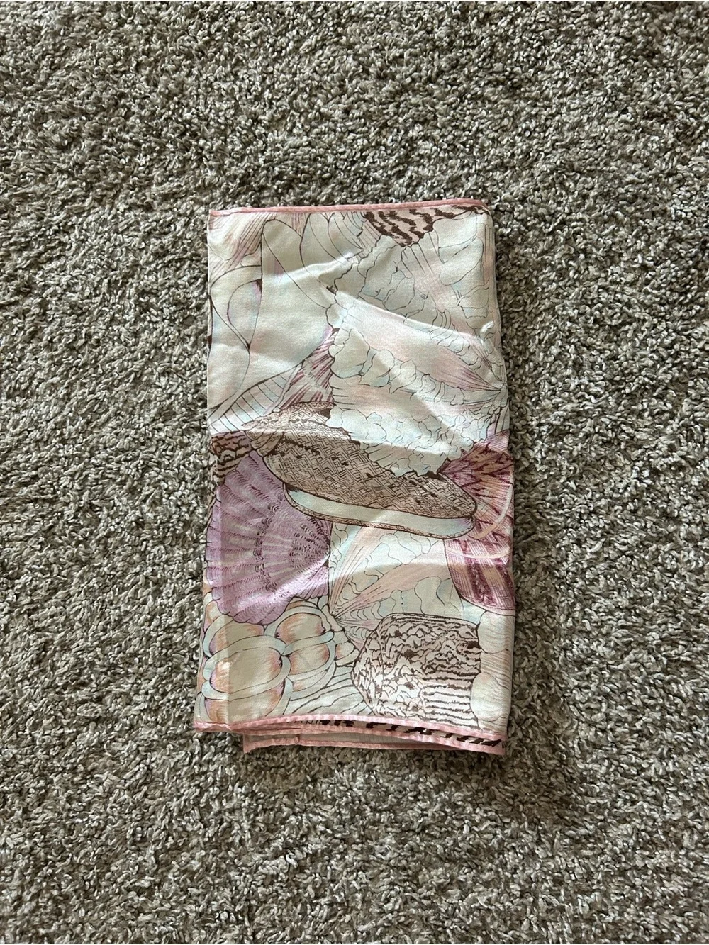 Vintage Cream and Pink Silk Seashell Scarf